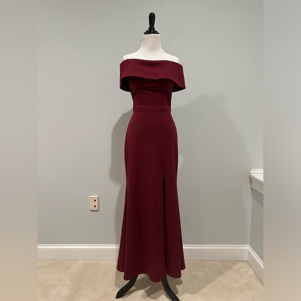 BHLDN Delice Dress - Burgundy Off the Shoulder Dress with Slit